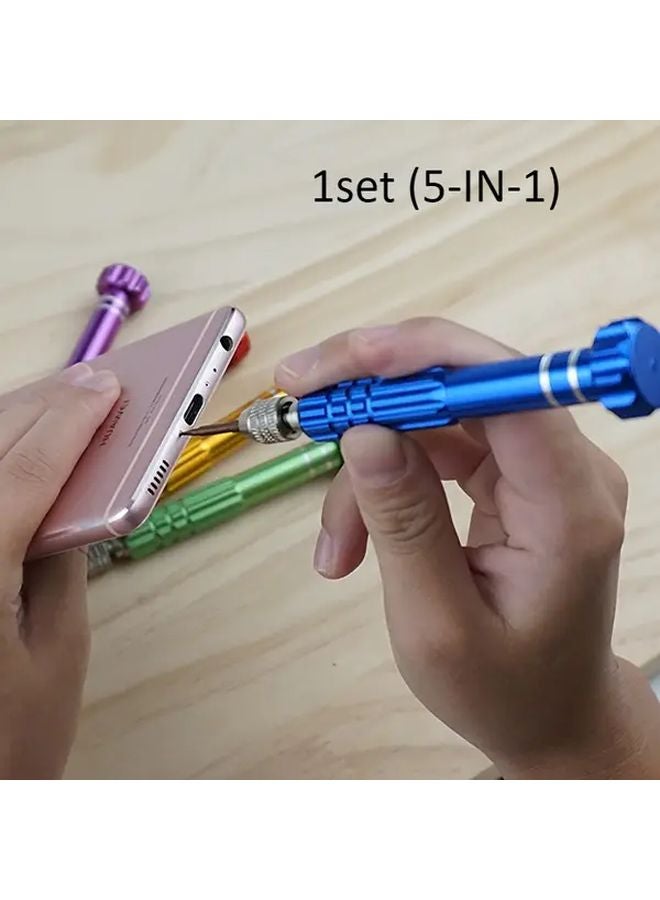 5 In 1 Blue Precision Screwdriver Set 5 Metal Tips Portable Tool For Glasses Phone Watch Repair - Image 2
