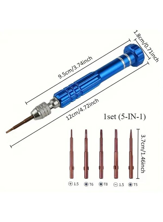 5 In 1 Blue Precision Screwdriver Set 5 Metal Tips Portable Tool For Glasses Phone Watch Repair - Image 3