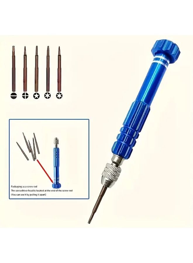 5 In 1 Blue Precision Screwdriver Set 5 Metal Tips Portable Tool For Glasses Phone Watch Repair - Image 5
