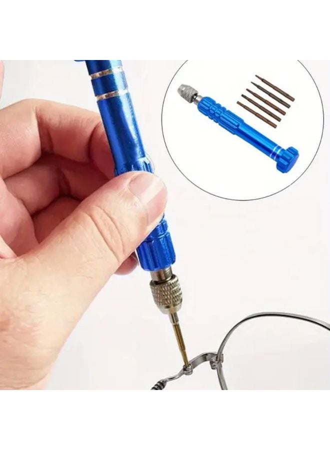 5 In 1 Blue Precision Screwdriver Set 5 Metal Tips Portable Tool For Glasses Phone Watch Repair - Image 4
