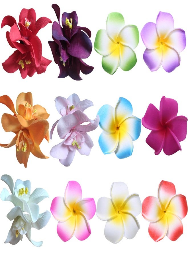 CBLUO 12 Pcs Plumeria Orchid Hair Clips Flower Barrettes Floral Headpiece Hair Pins Hairpins Hairclips Women Hawaiian Luau Tropical Wedding Beach Parade Cosplay Dress Up Birthday Party Accessories - Image 1
