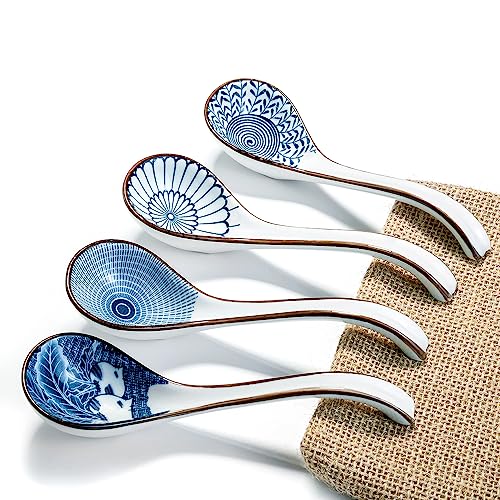 DAHO GOMSU Asian Ceramic Soup Spoon, with Long Handle Easy to Hold, Non-slip Bottom, for Japanese Ramen, Chinese and Vietnamese Wonton, Noodle Soup Spoons (V86) - Image 1