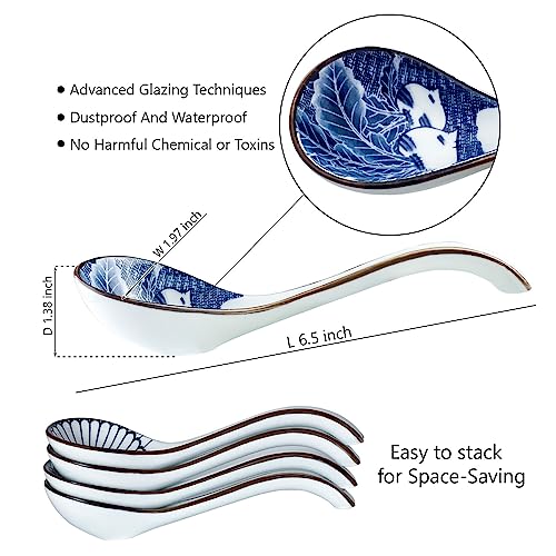 DAHO GOMSU Asian Ceramic Soup Spoon, with Long Handle Easy to Hold, Non-slip Bottom, for Japanese Ramen, Chinese and Vietnamese Wonton, Noodle Soup Spoons (V86) - Image 2