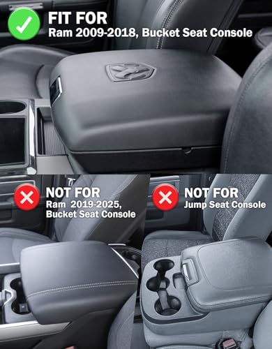 KBH Center Console Armrest Cover for 2009-2018 Dodge Ram 1500 2500 3500, Middle Console Lid Protector Accessories, Vinyl Leather, Anti-Scratch, Black (Fits Bucket Seat Console Only) - Image 2