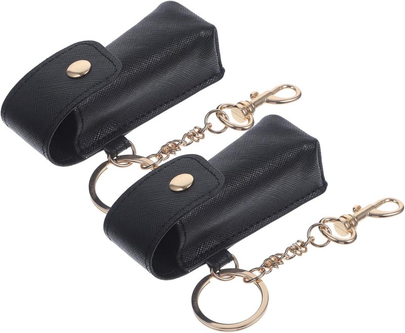 OUNONA 2pcs Black Lipstick Keychain Holder Lip Balm Pouch with Clasp Portable Organizer for Women Travel and Everyday Use - Image 1