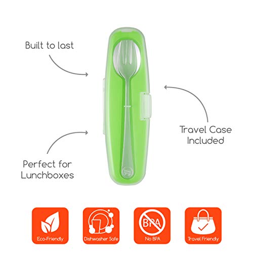 Innobaby Din Din Smart Stainless Steel Spoon and Fork with Carrying Case. Utensil Set for Kids and Toddlers. BPA Free. Green, 2 Count (Pack of 1) - Image 2