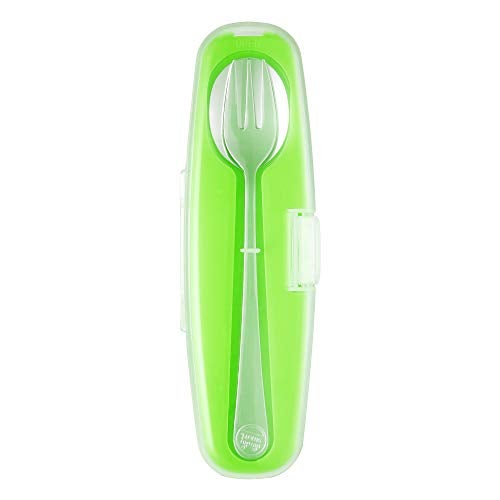 Innobaby Din Din Smart Stainless Steel Spoon and Fork with Carrying Case. Utensil Set for Kids and Toddlers. BPA Free. Green, 2 Count (Pack of 1) - Image 1