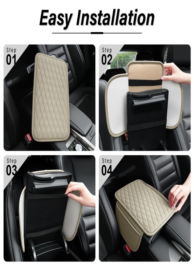 Amiss Car Center Console Cover, Leather Car Armrest Cushion with 2 Storage Pockets, Universal Waterproof Cushion Pad, Non-Slip Car Interior Accessories, Fits Most Sedans SUVs Trucks (Light Beige) - Image 4