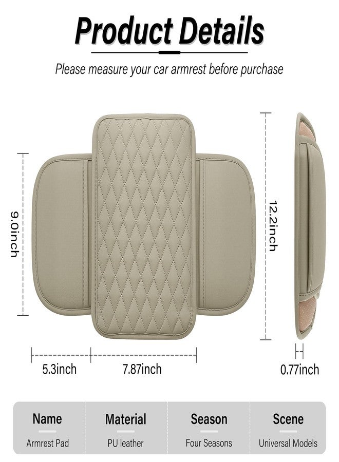 Amiss Car Center Console Cover, Leather Car Armrest Cushion with 2 Storage Pockets, Universal Waterproof Cushion Pad, Non-Slip Car Interior Accessories, Fits Most Sedans SUVs Trucks (Light Beige) - Image 2