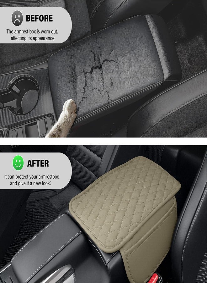 Amiss Car Center Console Cover, Leather Car Armrest Cushion with 2 Storage Pockets, Universal Waterproof Cushion Pad, Non-Slip Car Interior Accessories, Fits Most Sedans SUVs Trucks (Light Beige) - Image 5
