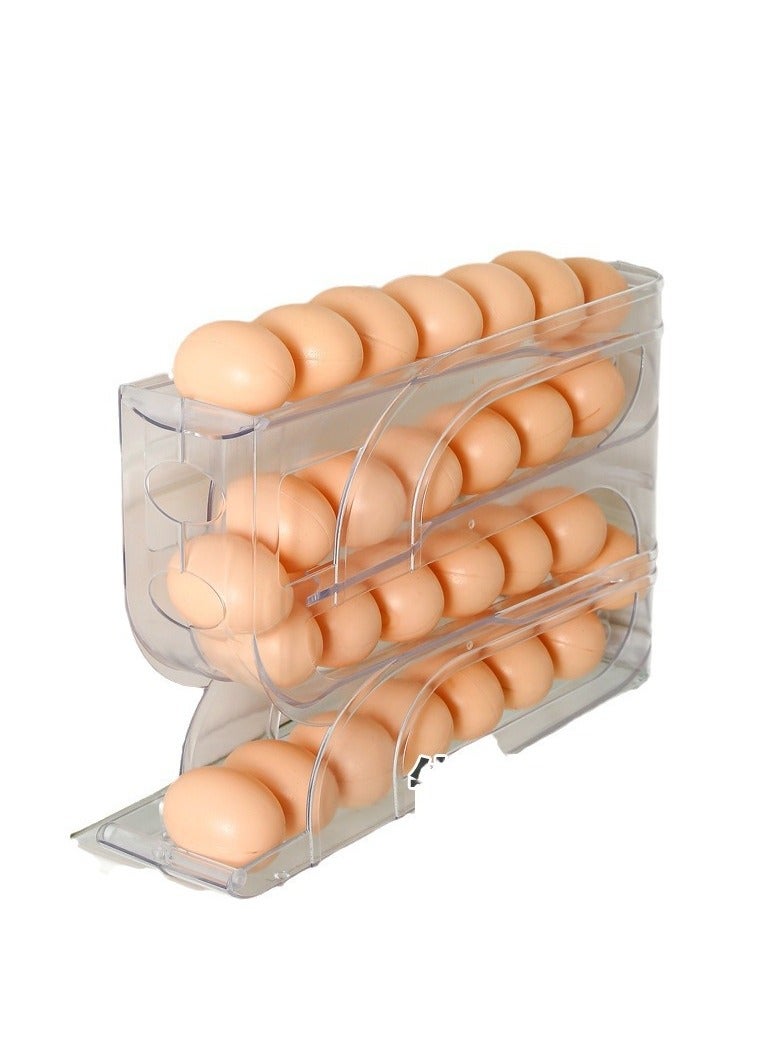 Meetion حامل بيض دوار من 4 طبقات من Altheqa، منظم بيض يتسع لـ 28-30 بيضة، حاوية تخزين البيض للثلاجة، منظم بيض دوار تلقائي من نوع المنحدر للثلاجة (شفاف) - Image 1