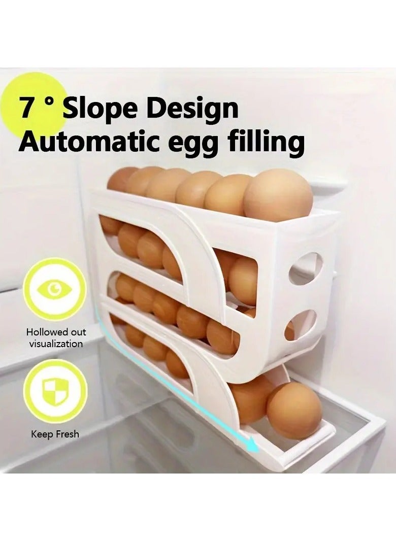 Meetion حامل بيض دوار من 4 طبقات من Altheqa، منظم بيض يتسع لـ 28-30 بيضة، حاوية تخزين البيض للثلاجة، منظم بيض دوار تلقائي من نوع المنحدر للثلاجة (شفاف) - Image 5