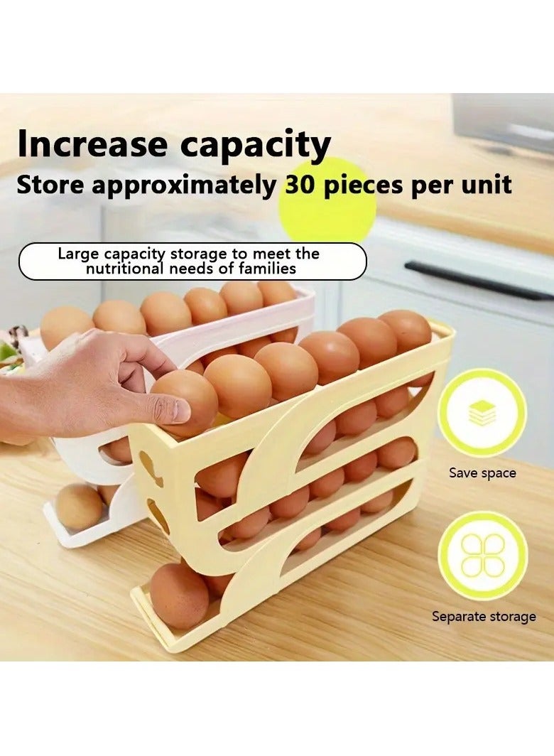 Meetion حامل بيض دوار من 4 طبقات من Altheqa، منظم بيض يتسع لـ 28-30 بيضة، حاوية تخزين البيض للثلاجة، منظم بيض دوار تلقائي من نوع المنحدر للثلاجة (شفاف) - Image 3