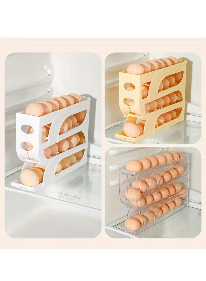 Meetion حامل بيض دوار من 4 طبقات من Altheqa، منظم بيض يتسع لـ 28-30 بيضة، حاوية تخزين البيض للثلاجة، منظم بيض دوار تلقائي من نوع المنحدر للثلاجة (شفاف) - Image 2