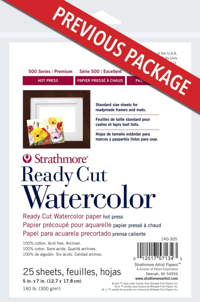Strathmore ورق مائي جاهز مقصوص من ستراثمور 140-305 سلسلة 500، 140 رطل، ضغط ساخن، 5"x7"، 25 ورقة، متعدد الألوان - Image 2