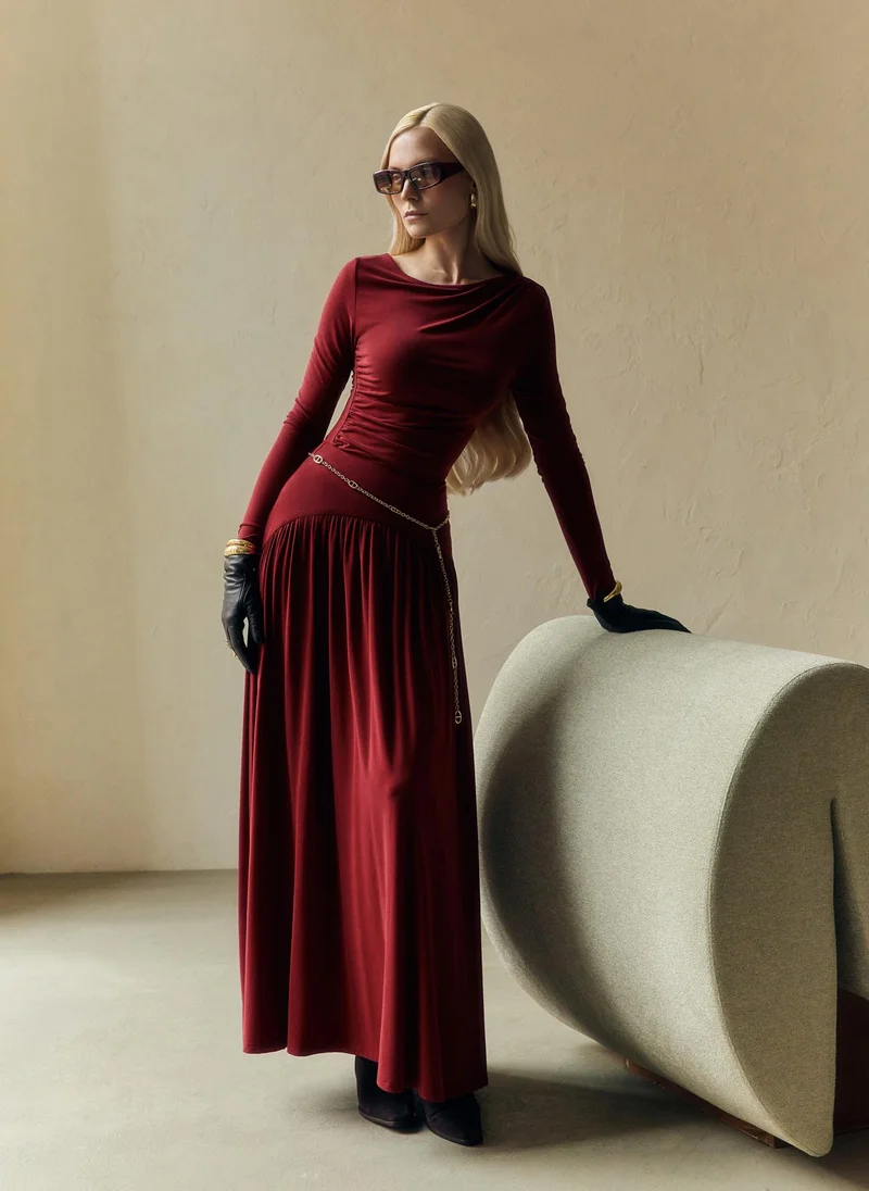 Lichi Jersey longsleeve with gathers at the shoulder and waist