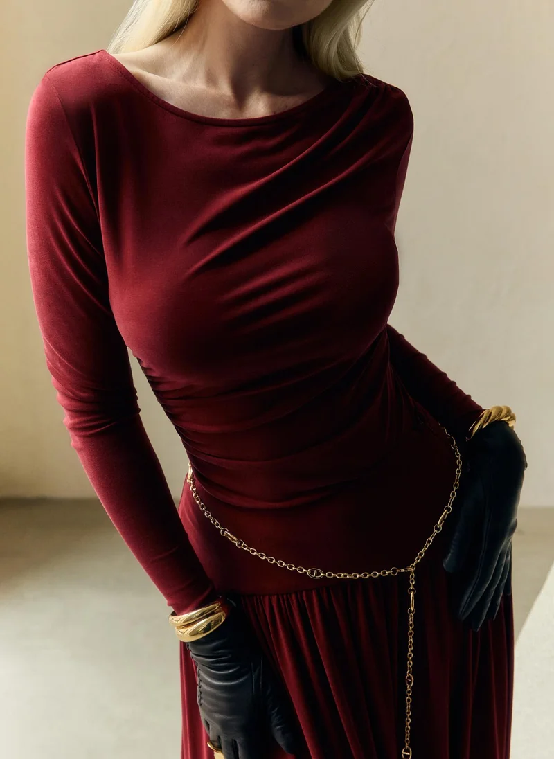 Lichi Jersey longsleeve with gathers at the shoulder and waist