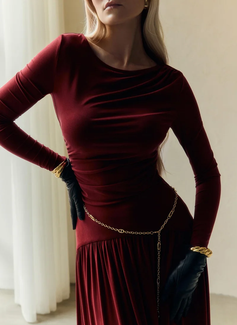 Lichi Jersey longsleeve with gathers at the shoulder and waist