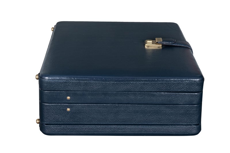 BRAND LEATHER Genuine Leather Extra Expandable Hardcase Office Briefcase with Combination Lock (Blue) - Image 2