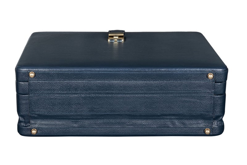 BRAND LEATHER Genuine Leather Extra Expandable Hardcase Office Briefcase with Combination Lock (Blue) - Image 3
