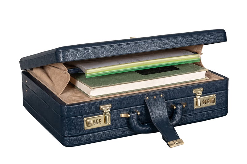 BRAND LEATHER Genuine Leather Extra Expandable Hardcase Office Briefcase with Combination Lock (Blue) - Image 5