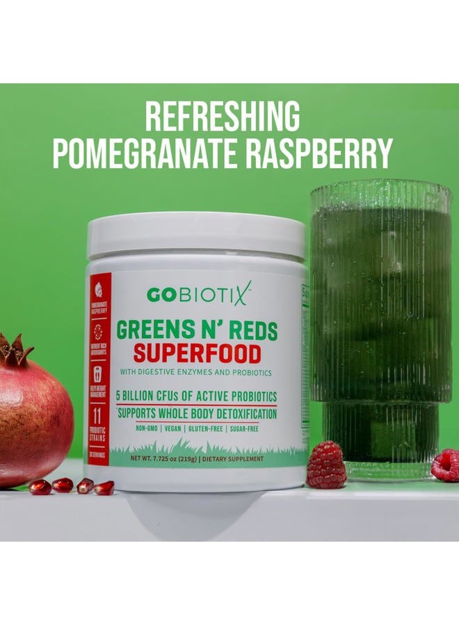 GoBiotix Super Greens and Reds Powder - Red and Green Superfood - Probiotic Supplement - Digestive Enzymes and Beet Root Powder - Organic Whole Foods Dietary Supplement (Pom Raspberry, 1 Pack) - Image 4