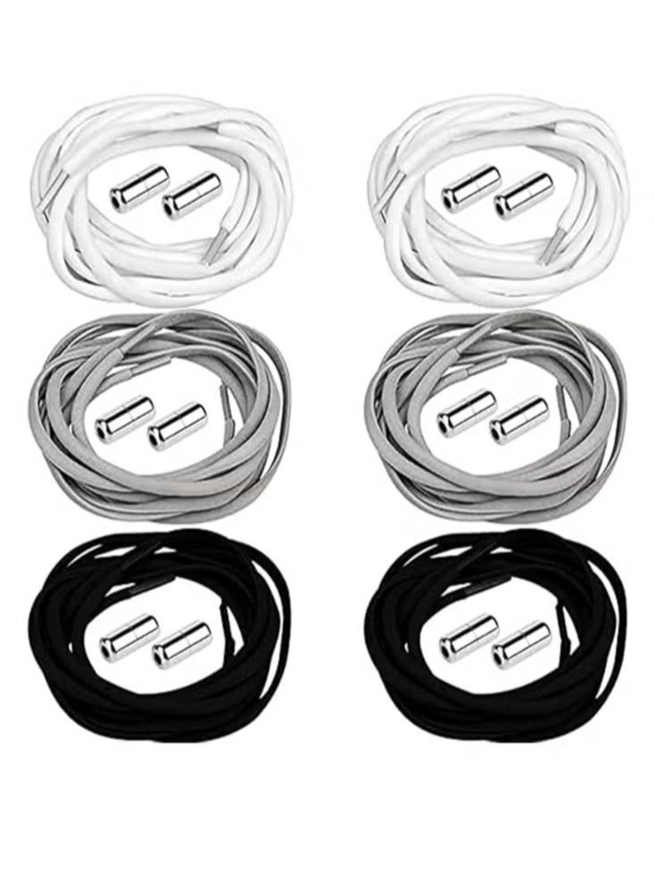 6 Pairs Shoe Laces No Tie Elastic Laces for All Shoes Universal Elastic Shoe Laces Tieless Running Shoelaces with Metal Buckles for Trainers Marathon Triathlon Runners Adults Kids 105CM - Image 1
