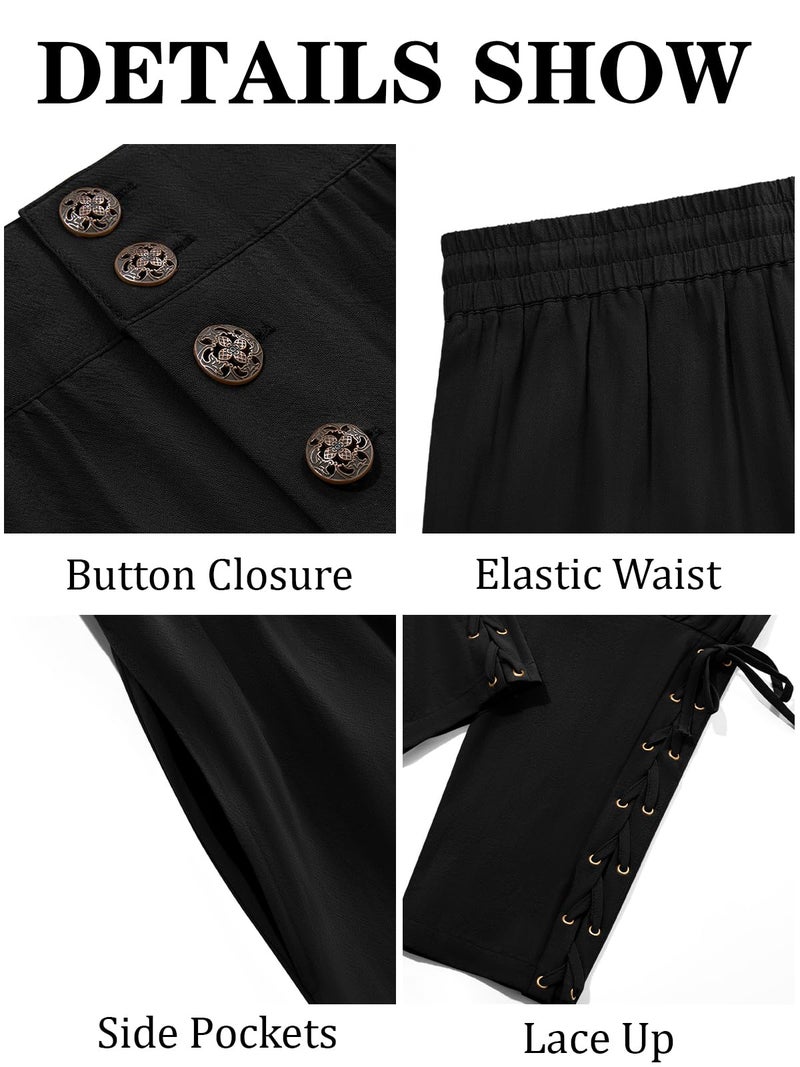 Runcati Mens Medieval Pirate Pants Renaissance Ankle Banded Viking Ren Faire Pants Lace Up Halloween Costume Trousers Black - Image 5