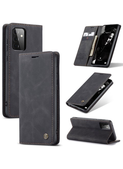 CaseMe Samsung Galaxy A72 Case Wallet, for Samsung Galaxy A72 Wallet Case Book Folding Flip Folio Case with Magnetic Kickstand Card Slots Protective Cover - Black