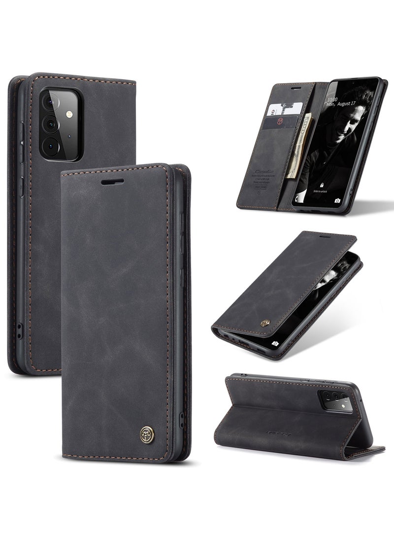 CaseMe - CaseMe Samsung Galaxy A72 Case Wallet, for Samsung Galaxy A72 Wallet Case Book Folding Flip Folio Case with Magnetic Kickstand Card Slots Protective Cover - Black - Image 1