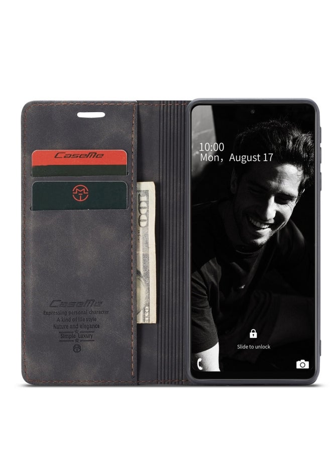 CaseMe - CaseMe Samsung Galaxy A72 Case Wallet, for Samsung Galaxy A72 Wallet Case Book Folding Flip Folio Case with Magnetic Kickstand Card Slots Protective Cover - Black - Image 1