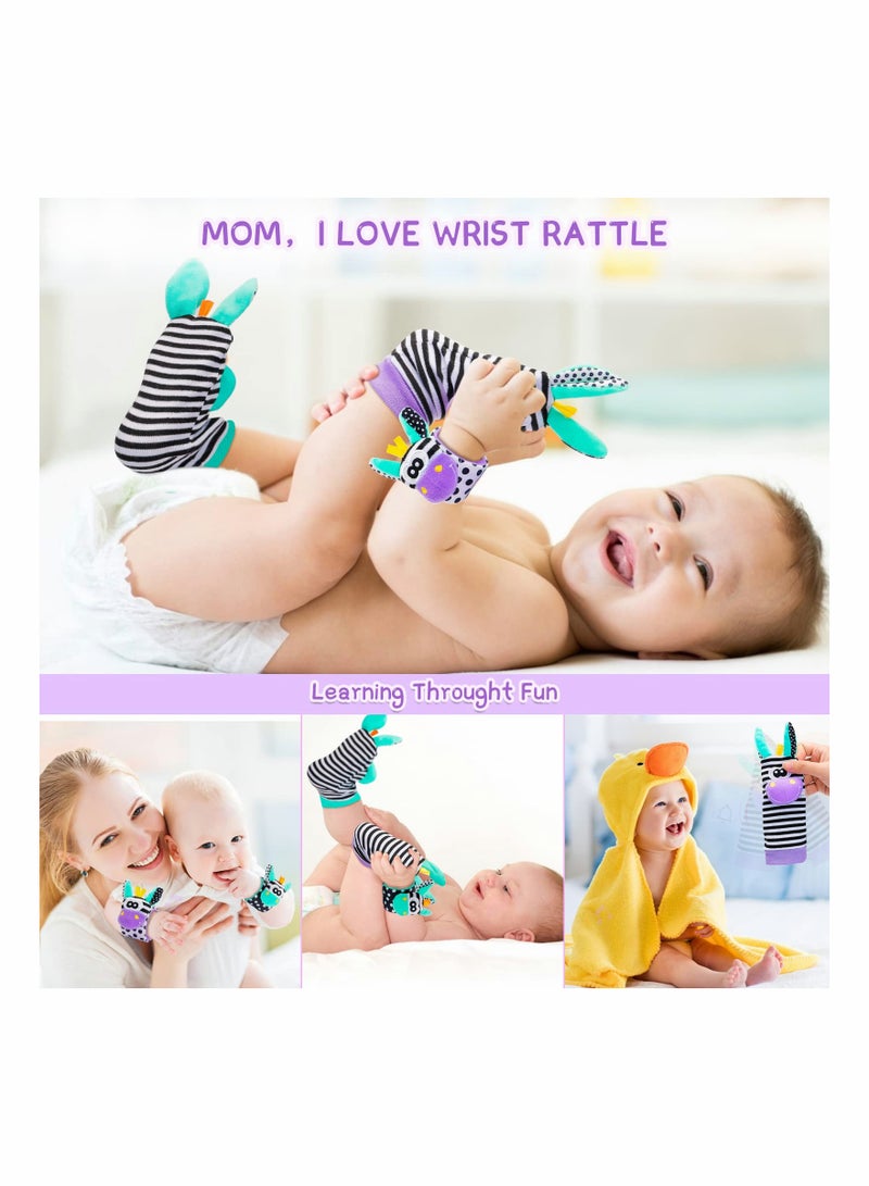 SOLARAE Baby Wrist and Ankle Rattles Toys Soft Newborn Foot Finder Sock Set Hand and Feet Rattles for Babies Sensory Developmental Arm Wristband Rattle Strap Toy for 0 - 12 Months Infant Gift - Image 3