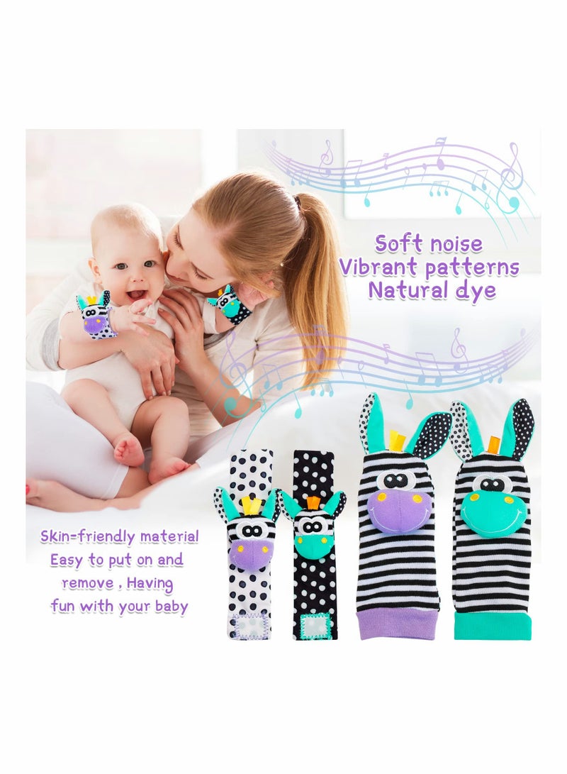 SOLARAE Baby Wrist and Ankle Rattles Toys Soft Newborn Foot Finder Sock Set Hand and Feet Rattles for Babies Sensory Developmental Arm Wristband Rattle Strap Toy for 0 - 12 Months Infant Gift - Image 2