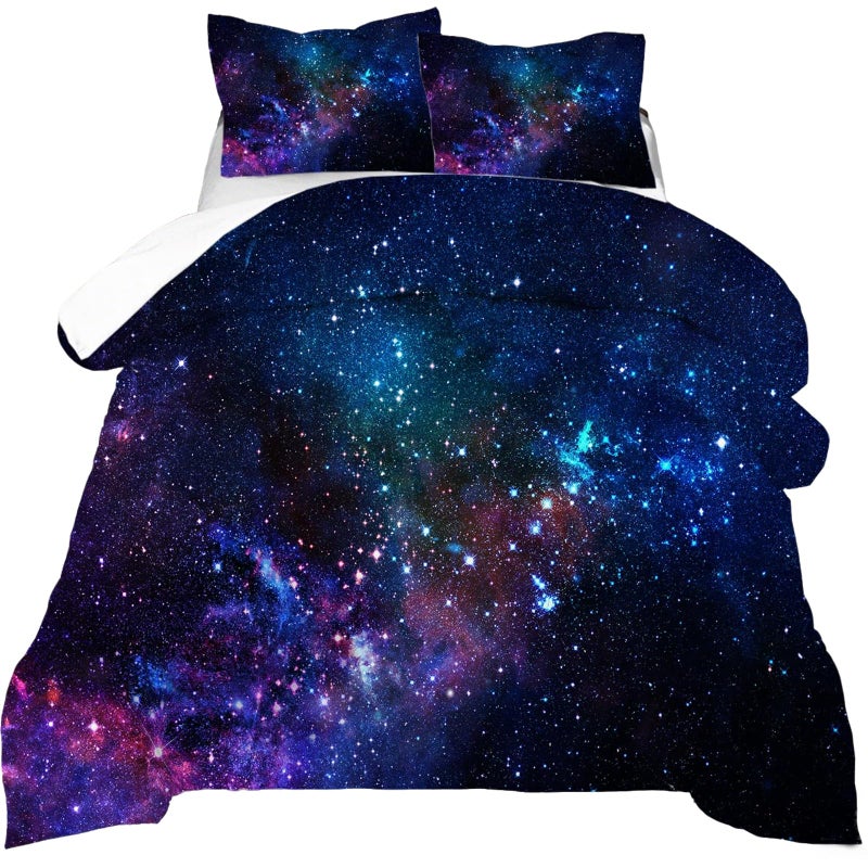 kxry Blue Purple 3D Galaxy Comforter Set Queen Size Outer Space Starry Sky Universe Bedding Sets for Girls Teens Kids 1 Comforter  2 Pillow Cases