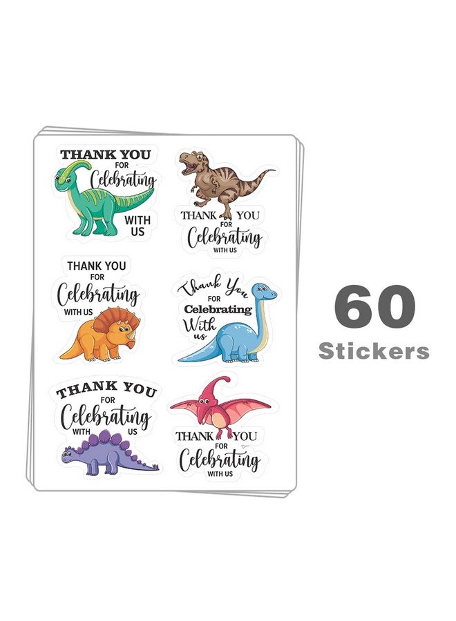 Kaecery Cute Dinosaur Thank You Stickers Thank You for Celebrating with Us Labels,Dinosaur Party Baby Shower Stickers for Dinosaur Theme Birthday Party Favors Label Decorations and Gifts(10 in,60 Labels) - Image 3