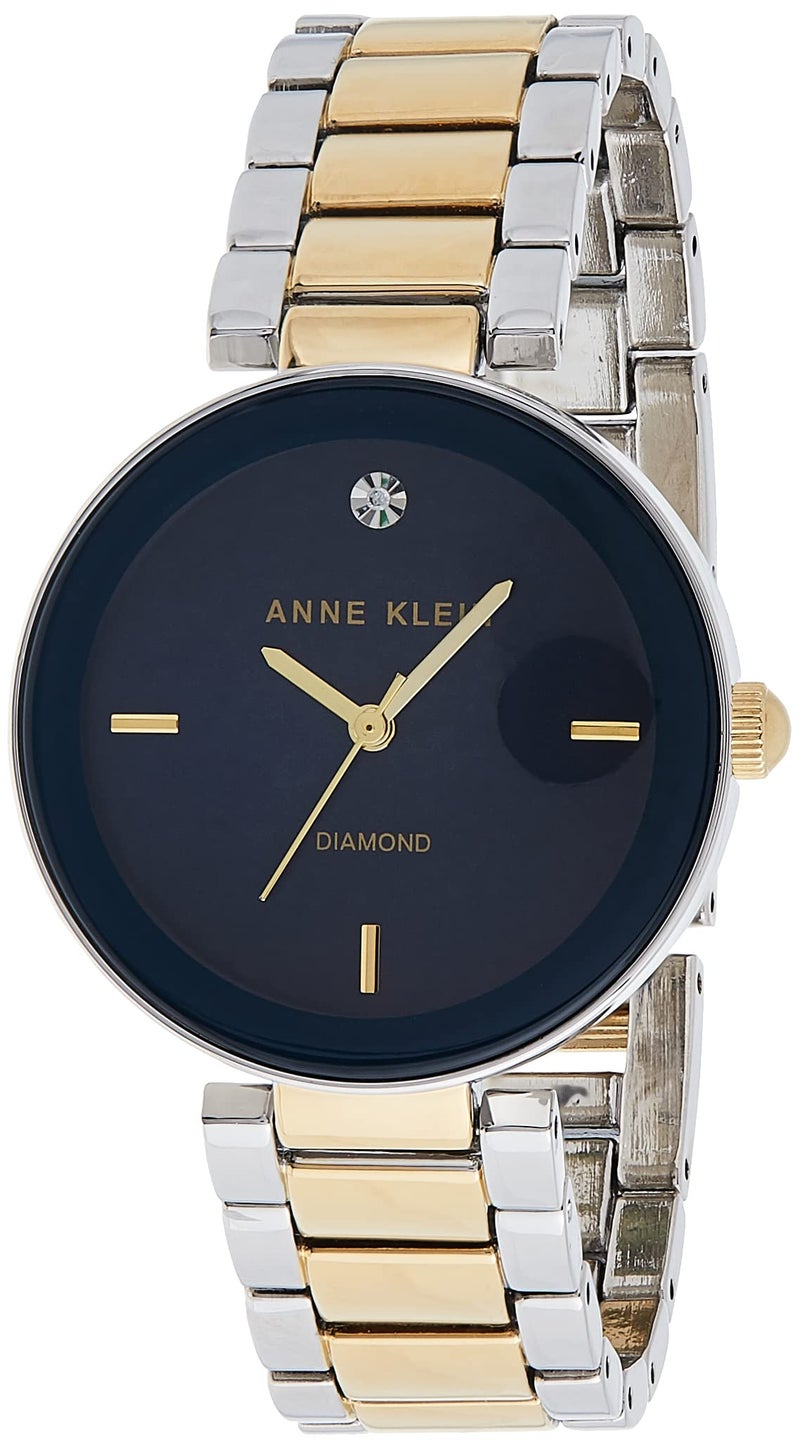 ANNE KLEIN ساعة آن كلاين النسائية بسوار من الألماس الأصلي بلونين/أزرق داكن - Image 1