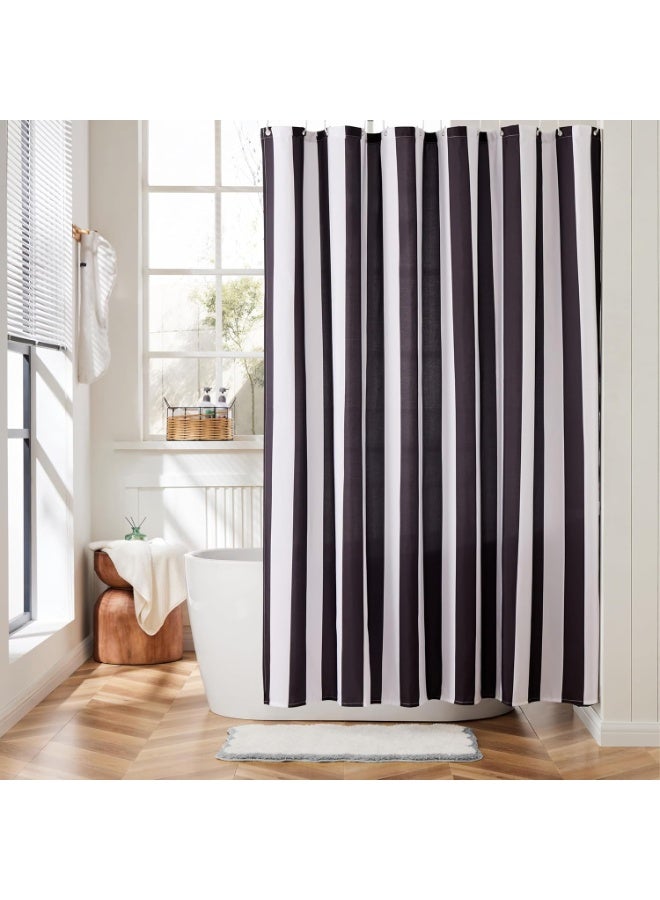 Waterproof Striped Shower Curtain - Quick Dry, Mold Resistant Bathroom Curtain with 12 Hooks, Easy Hang C-Rings (Black) - Image 3