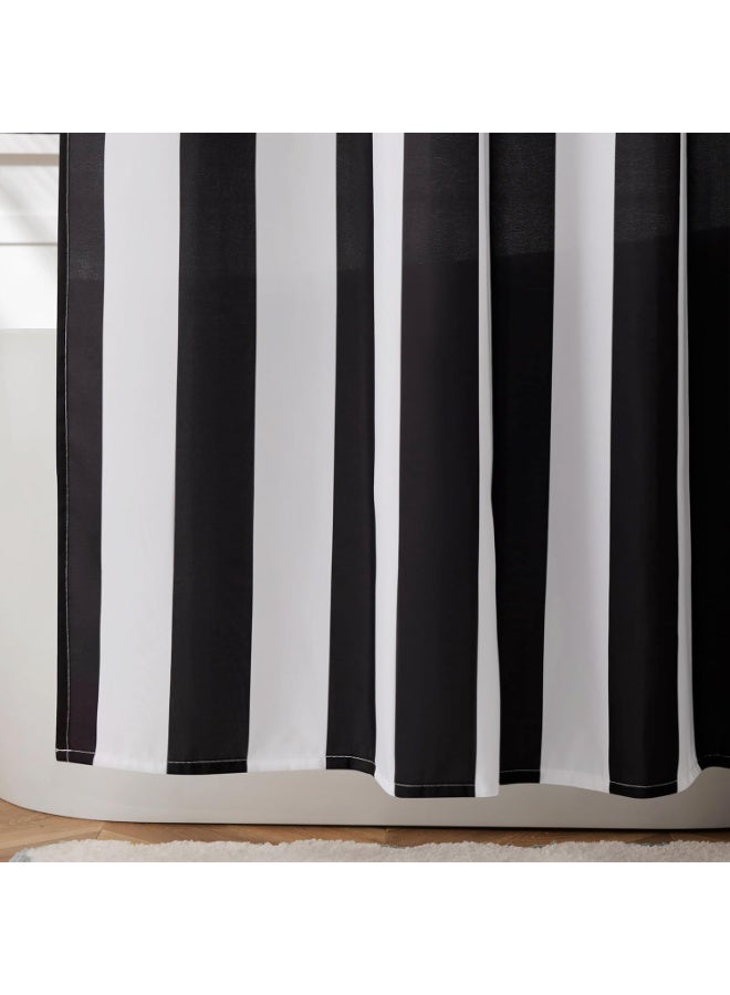 Waterproof Striped Shower Curtain - Quick Dry, Mold Resistant Bathroom Curtain with 12 Hooks, Easy Hang C-Rings (Black) - Image 5