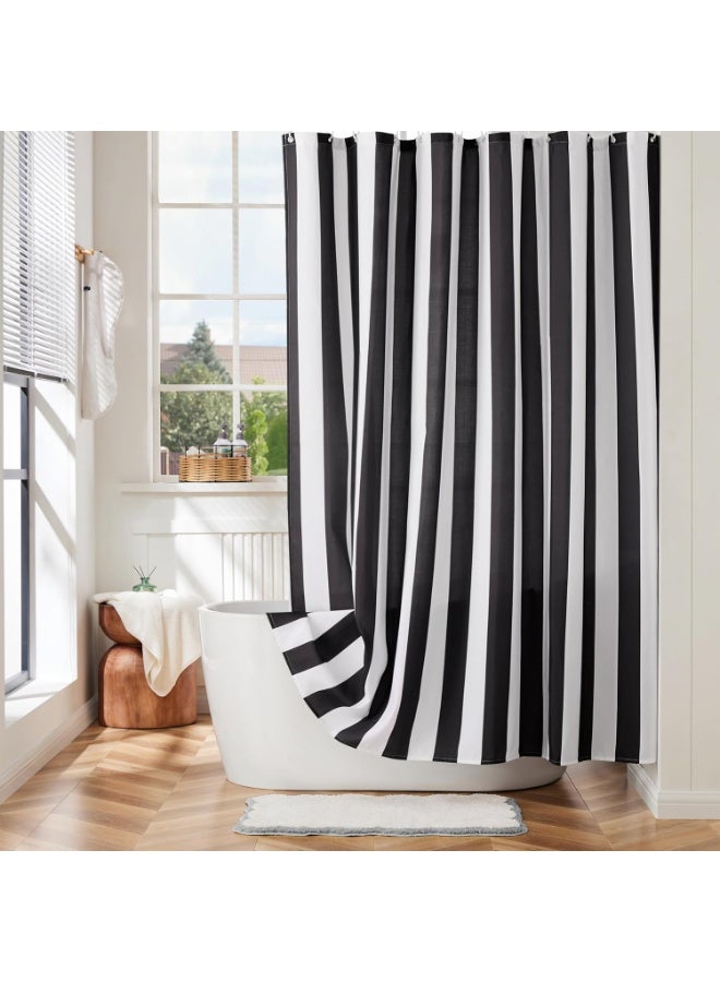 Waterproof Striped Shower Curtain - Quick Dry, Mold Resistant Bathroom Curtain with 12 Hooks, Easy Hang C-Rings (Black) - Image 1