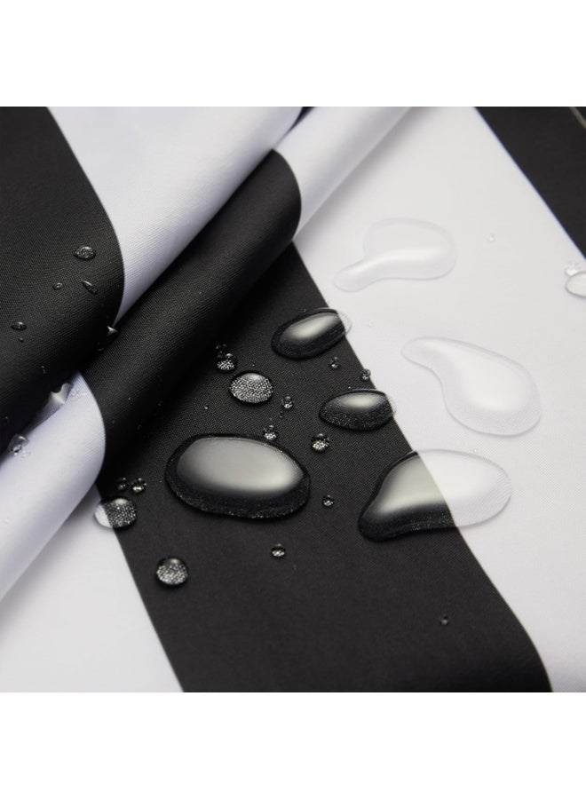 Waterproof Striped Shower Curtain - Quick Dry, Mold Resistant Bathroom Curtain with 12 Hooks, Easy Hang C-Rings (Black) - Image 4