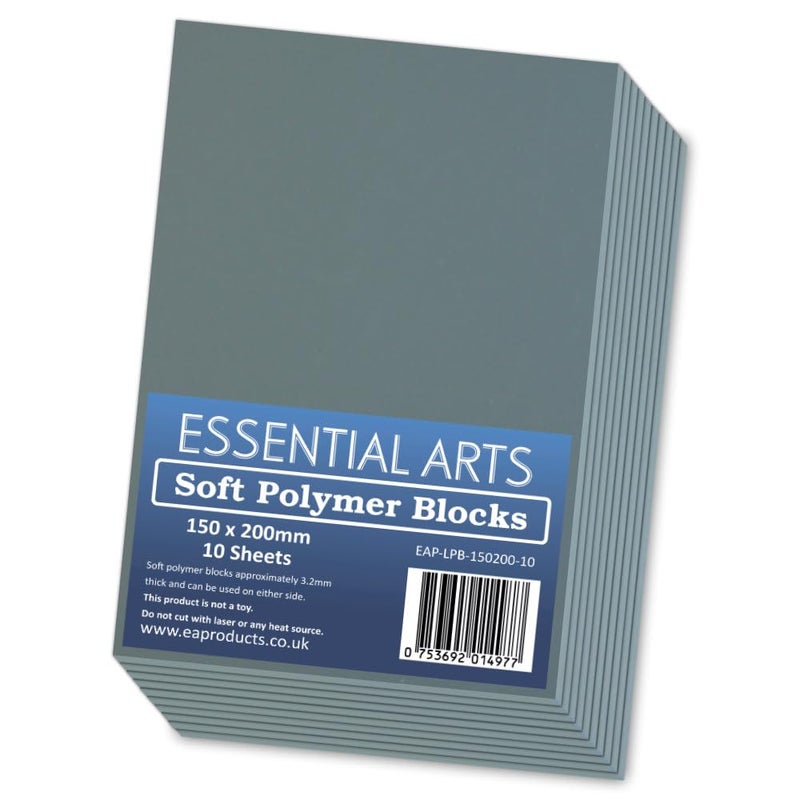 Double Sided Soft Lino Polymer Blocks 150 x 200mm Pack of 10  32mm Thick Super Soft Printing Sheets for Carving Art and Craft  by Essential Arts