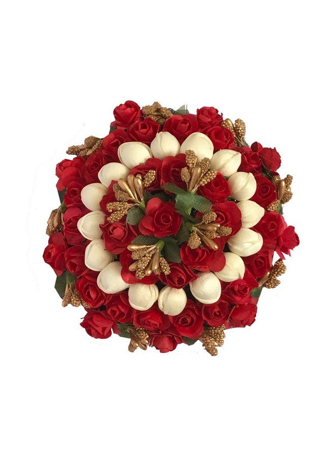 Arooman™ Full Juda Bun Hair Flower Gajra for Wedding and Parties Use for Women in Red&White Color Pack of 1