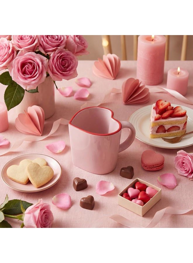 LemonRoad 2 Pcs Valentine's Day Ceramic Coffee Mugs Pink Heart Shaped Mug Romantic Heart Coffee Cup St. Patrick's Day Shamrock Tea Cup for Anniversary Tea Milk Lover Gifts - Image 5