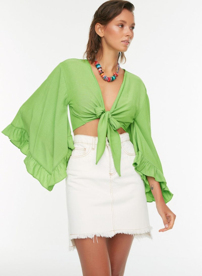 trendyol Bell Sleeve Tie Detail Bikini Top - Image 1