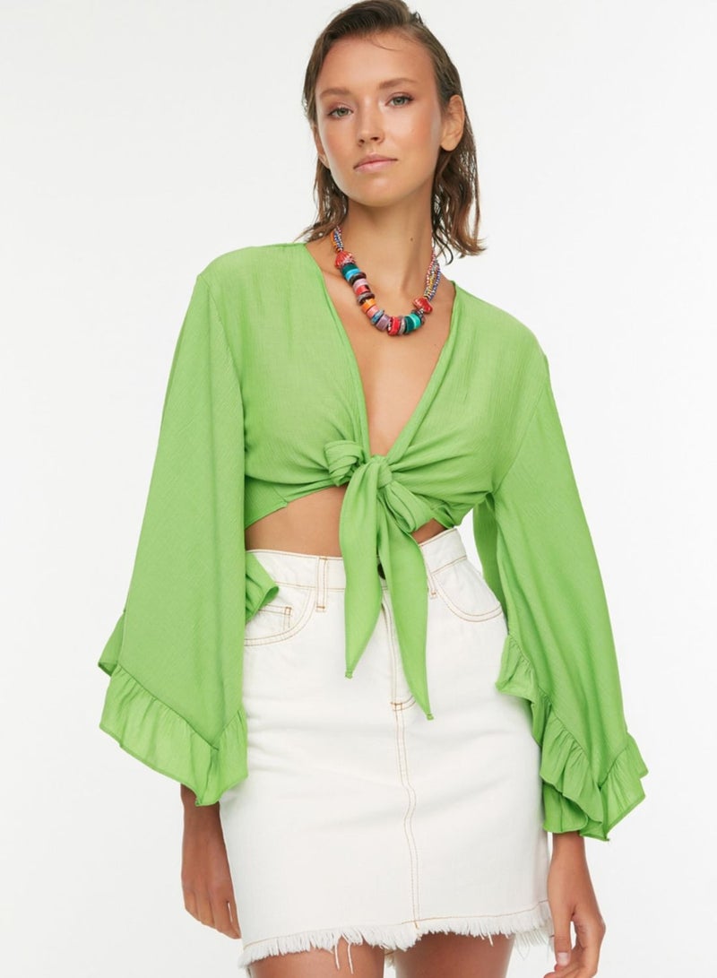 trendyol Bell Sleeve Tie Detail Bikini Top - Image 3