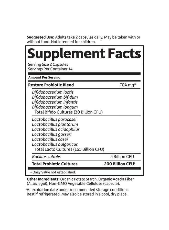 Garden of Life Dr. Formulated Probiotics Platinum Series Restore 200 Billion CFU High Potency Formula, Vegan, Non-GMO, Gluten, Dairy & Soy Free Digestive Immune Probiotic Support, 28 Capsules - Image 5