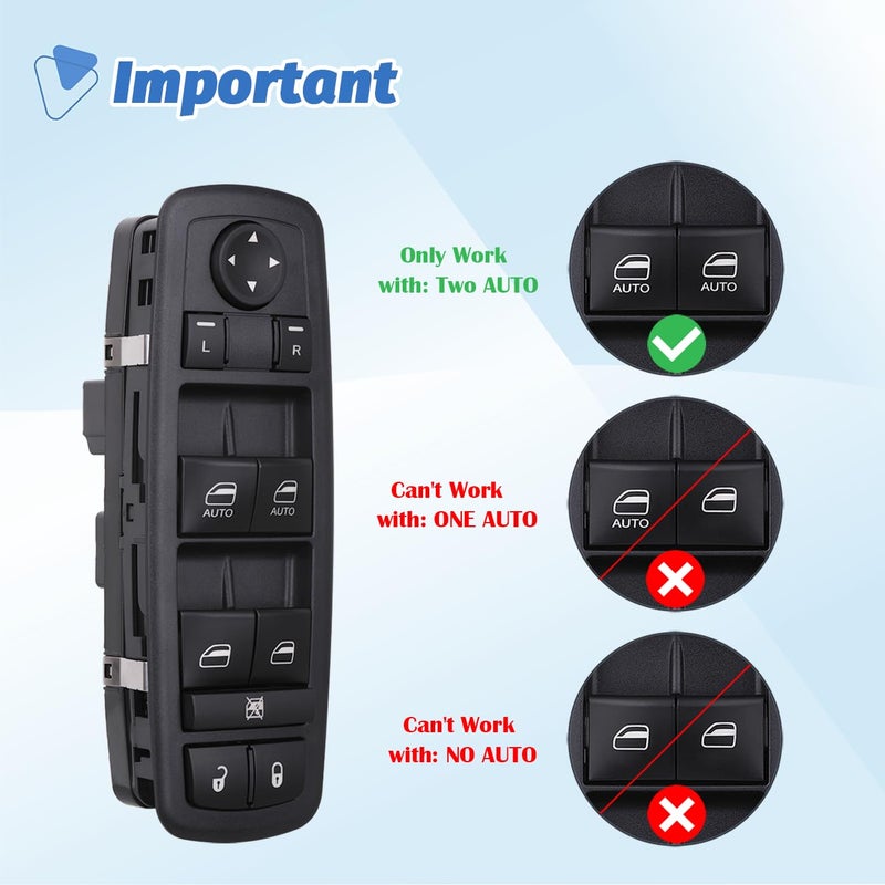 Obaee Master Power Window Switch Door Lock Main Control Button Front Left Driver Side Compatible with 2009 2010 2011 2012 Dodge RAM 1500/2500/3500 Pickup Crew Cab Quad Replacement 4602863AB 4602863AC - Image 5