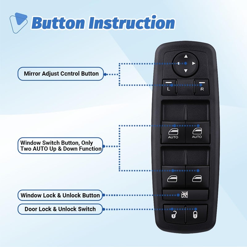 Obaee Master Power Window Switch Door Lock Main Control Button Front Left Driver Side Compatible with 2009 2010 2011 2012 Dodge RAM 1500/2500/3500 Pickup Crew Cab Quad Replacement 4602863AB 4602863AC - Image 3