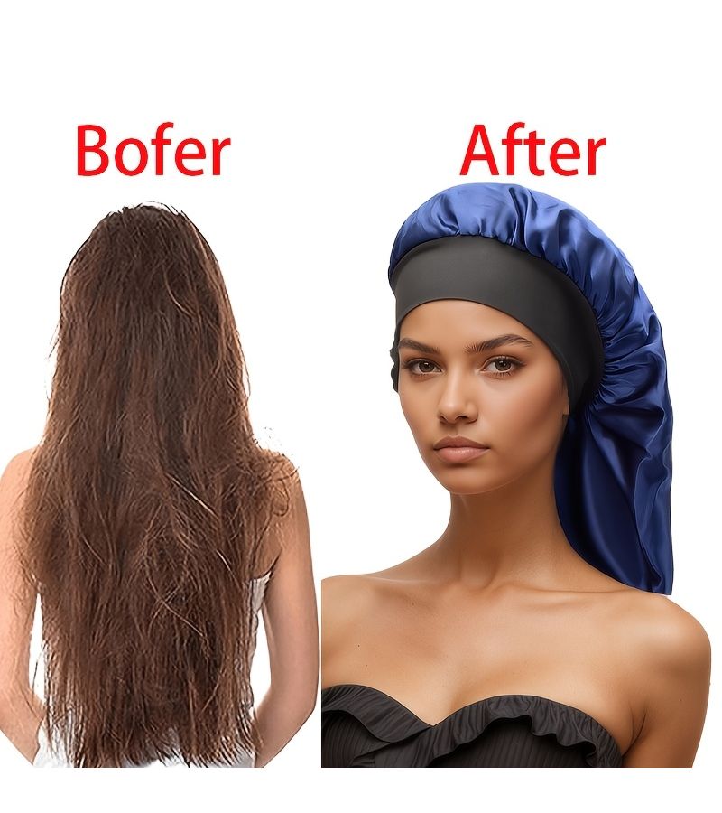 غطاء نوم طويل من الساتان للشعر المجعد والضفائر معجون الفاصوليا الحمراء - Image 5