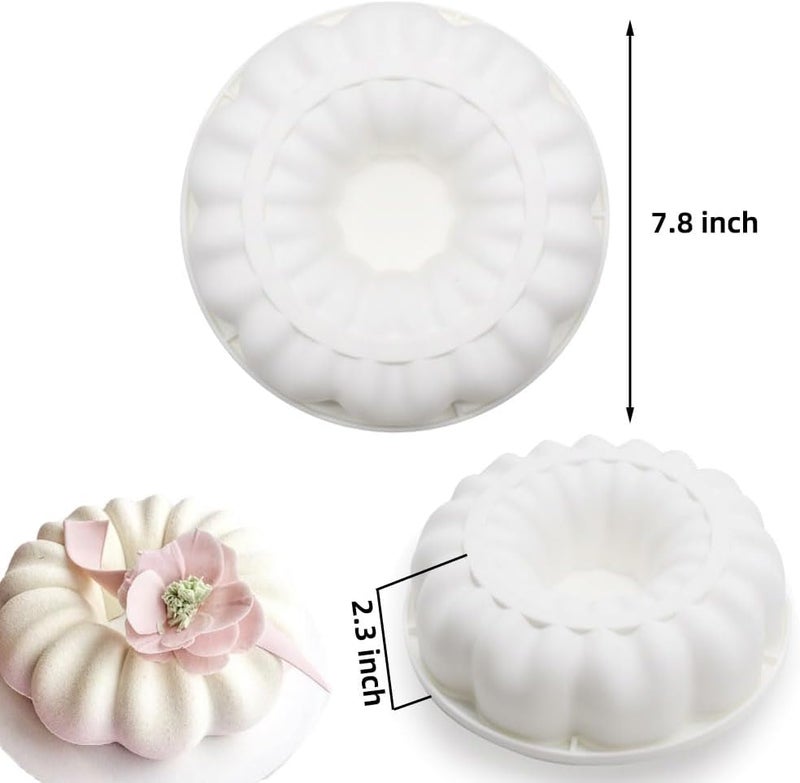 QUDUME Silicone Fluted Cake Pan, 7.8 Inch Fluted Tube Cake Pan Round Wreath Crown Mousse Cake Donut Silicone Mold for Cake Jello Gelatin Bread Para Donut - Image 2